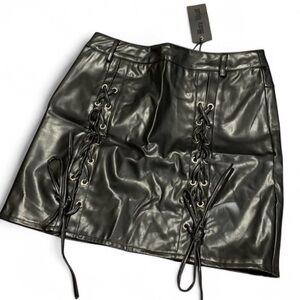 Mary Wyatt London  Faux Leather Lace-Up Skirt